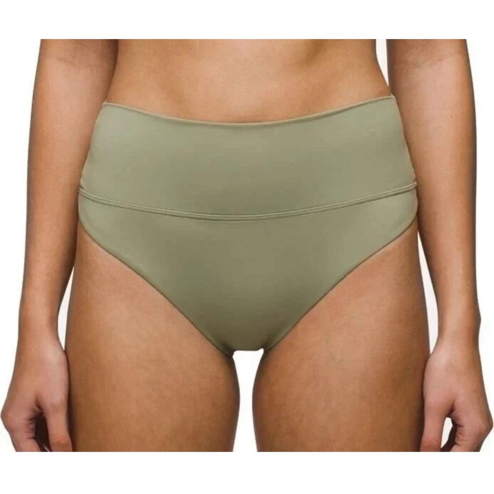 Prana Aurelia High Waisted Bikini Bottom UPF 50 Neutral Minimalist Green Size XS